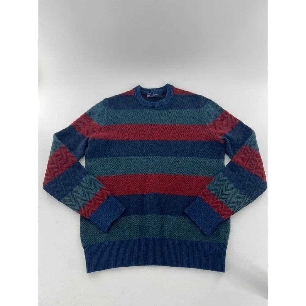 Gap Mens Vintage Lambswool Herringbone Striped Crewneck Sweater Vintage Retro M